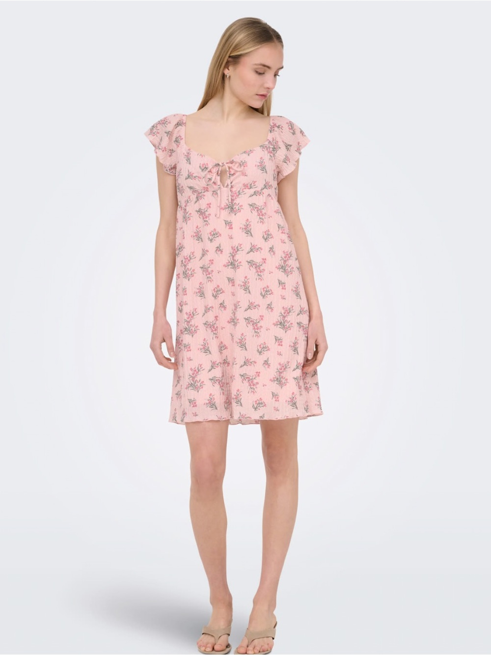 ONLY Pink Floral Flutter Sleeve Mini Dress – Size M